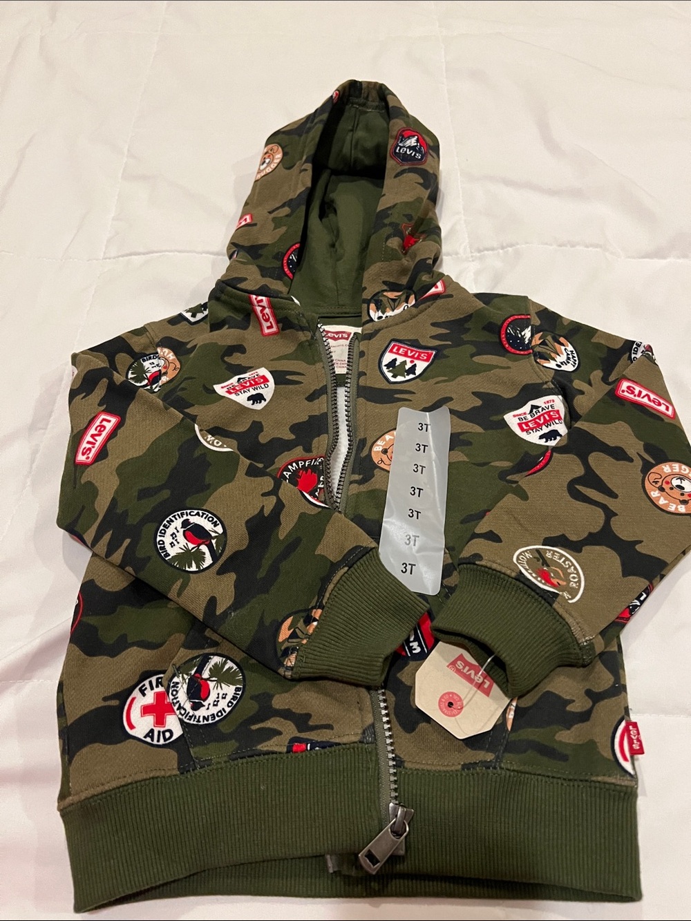 Levi's Boys Camo Zip Hoodie with Patch Graphics - Olive Green